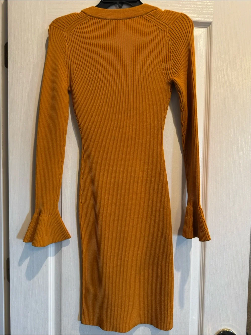 Michael Kors Ribbed Lace-Up Long Sleeve Dress - Mustard